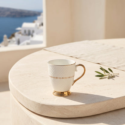 Royal Pearl Gold Ceramic Mug Set (Set of 6)