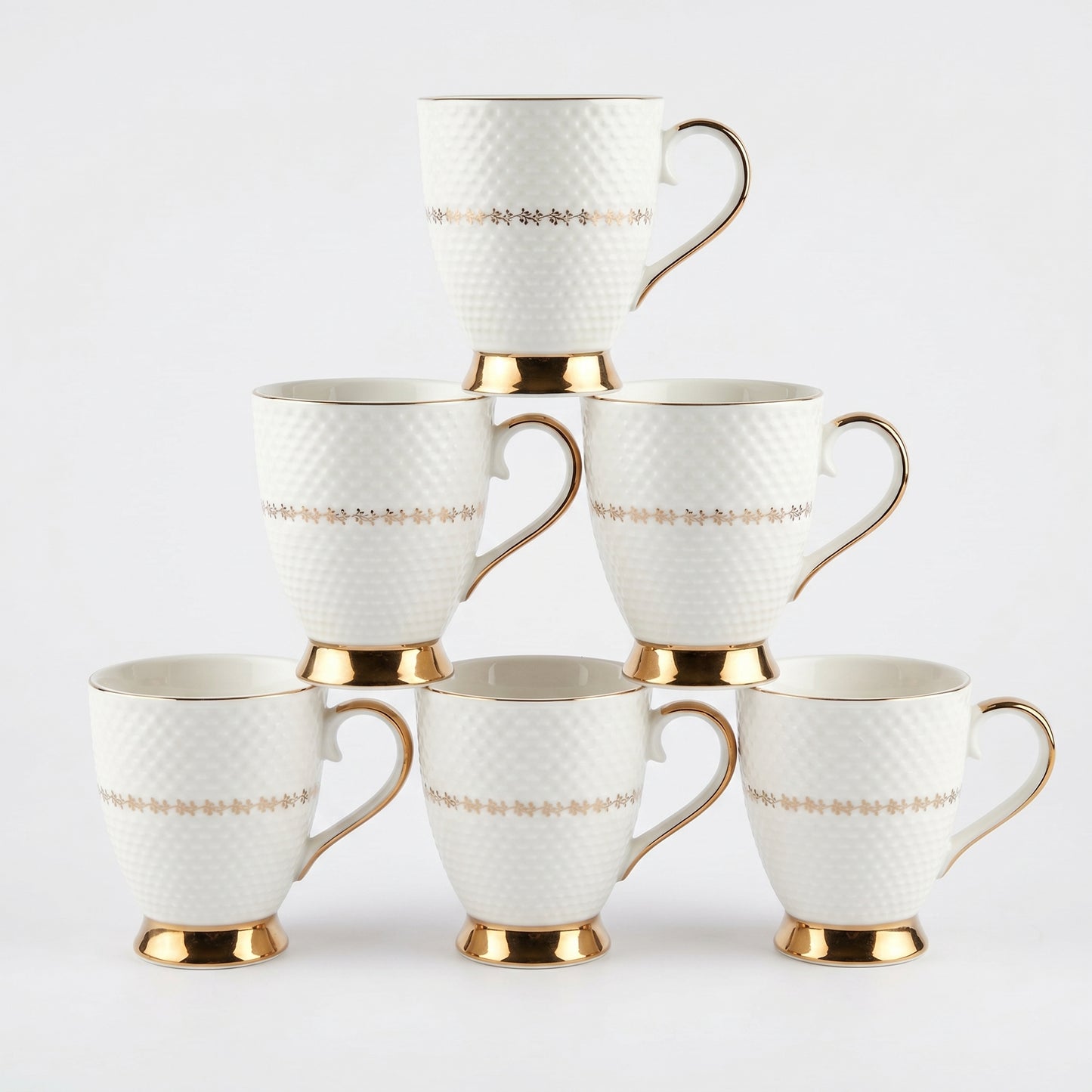 Royal Pearl Gold Ceramic Mug Set (Set of 6)