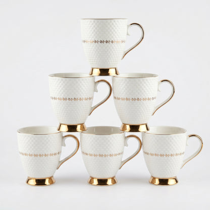 Royal Pearl Gold Ceramic Mug Set (Set of 6)