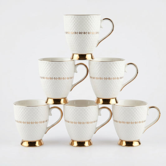 Royal Pearl Gold Ceramic Mug Set (Set of 6)