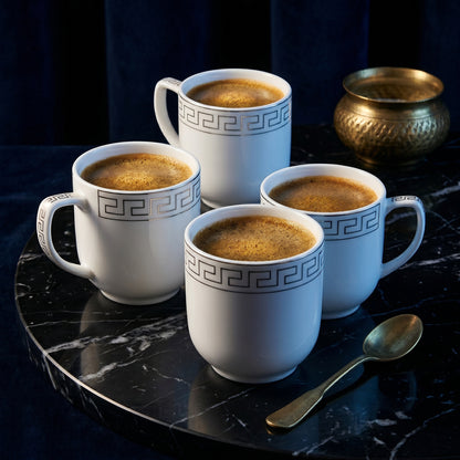 Royal Greca White Ceramic Mug Set (Set of 6)
