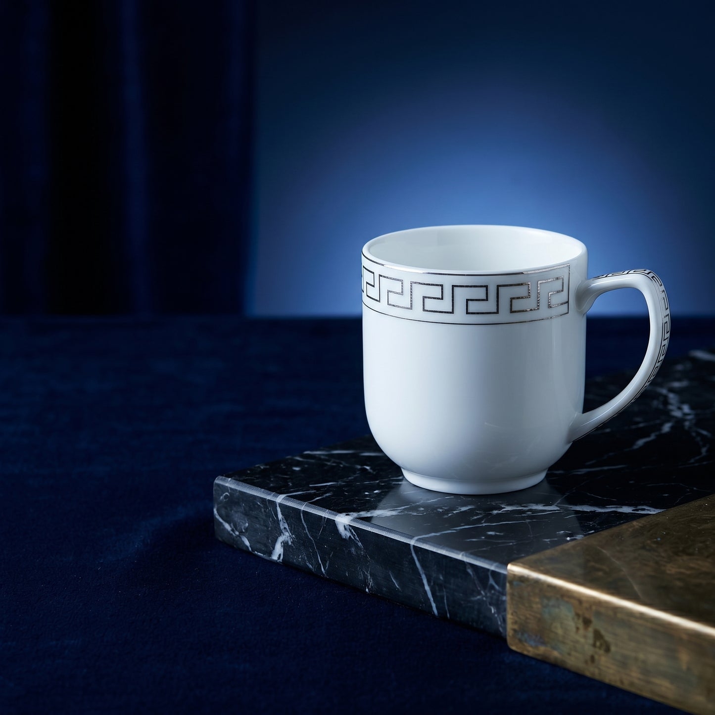 Royal Greca White Ceramic Mug Set (Set of 6)
