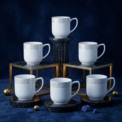 Royal Greca White Ceramic Mug Set (Set of 6)