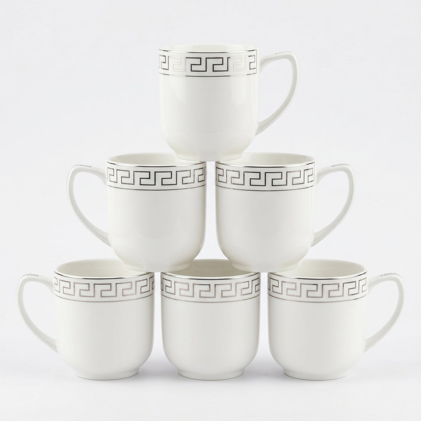 Royal Greca White Ceramic Mug Set (Set of 6)