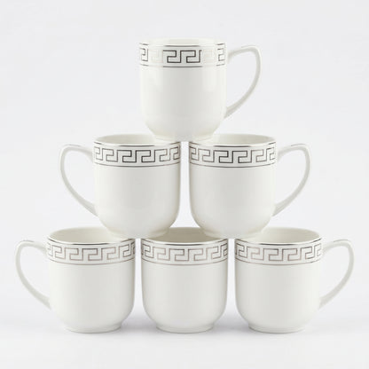 Royal Greca White Ceramic Mug Set (Set of 6)