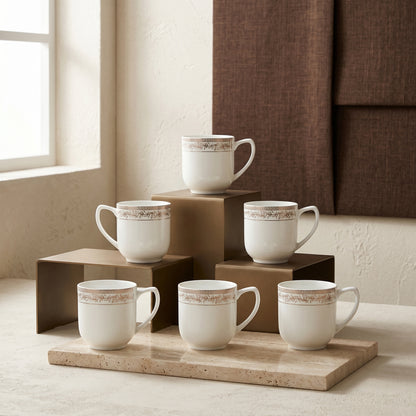 Golden Vine Elegance Ceramic Mug Set (Set of 6)