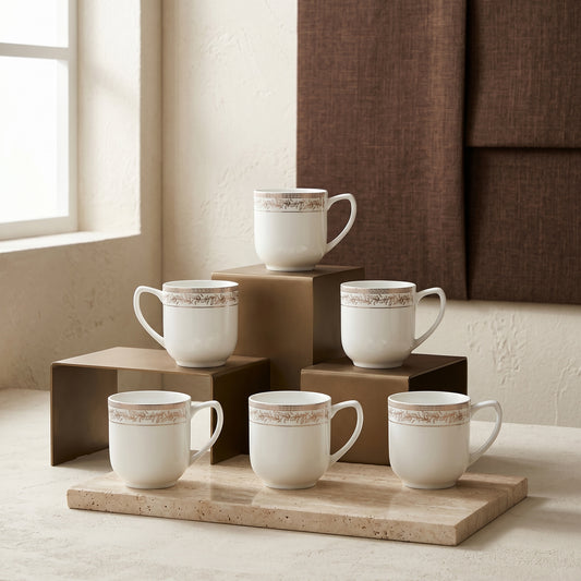 Golden Vine Elegance Ceramic Mug Set (Set of 6)