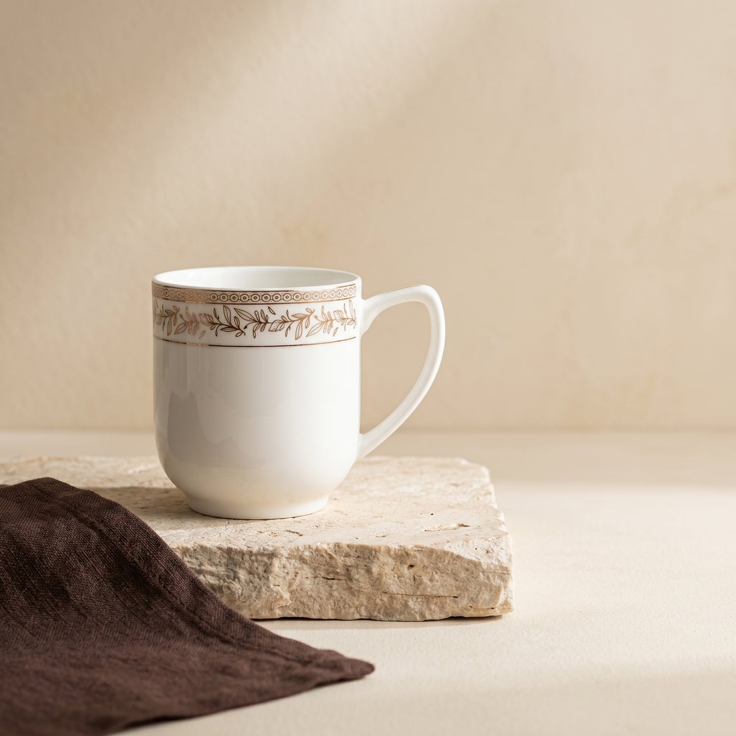 Golden Vine Elegance Ceramic Mug Set (Set of 6)