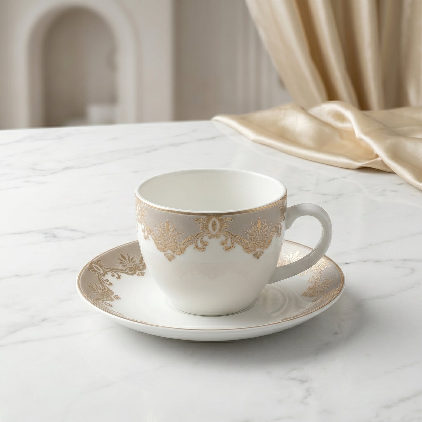 Mark Golden Elegance Cup & Saucer Set – 6 Pieces | Luxury Tea Set
