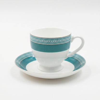 Teal Elegance Cup & Saucer Set – 6 Pieces | Designer Tea Set