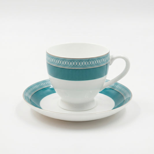 Teal Elegance Cup & Saucer Set – 6 Pieces | Designer Tea Set