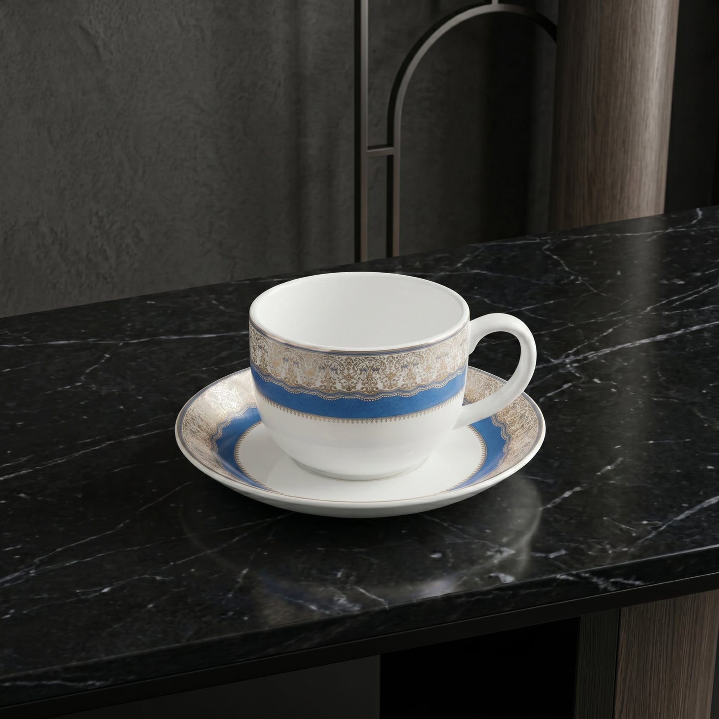 Royal Blue Floral Cup & Saucer Set – 6 Pieces | Premium Tea Cups Set