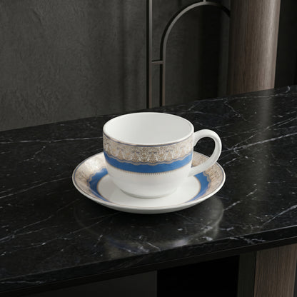 Royal Blue Floral Cup & Saucer Set – 6 Pieces | Premium Tea Cups Set