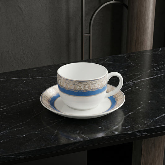Royal Blue Floral Cup & Saucer Set – 6 Pieces | Premium Tea Cups Set