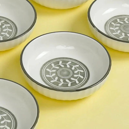 Tachiso Rana 150 ml Floral Bowls – Greenish Grey Porcelain, Set of 6
