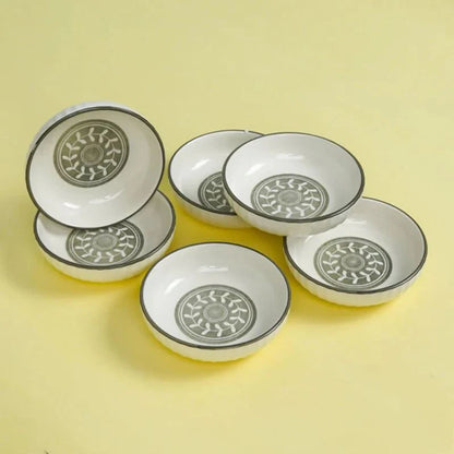 Tachiso Rana 150 ml Floral Bowls – Greenish Grey Porcelain, Set of 6