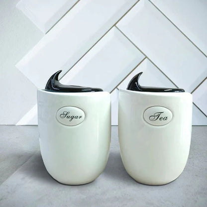 Tachiso Lamia 1000 ml Storage Jars – Premium Black Porcelain, Set of 2