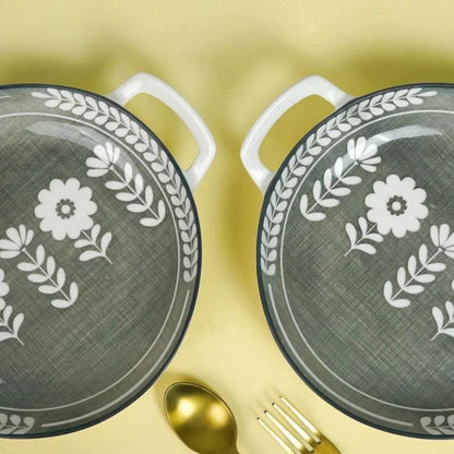 Tachiso Rana Floral Serving Platters – Greenish Grey Porcelain, Set of 2