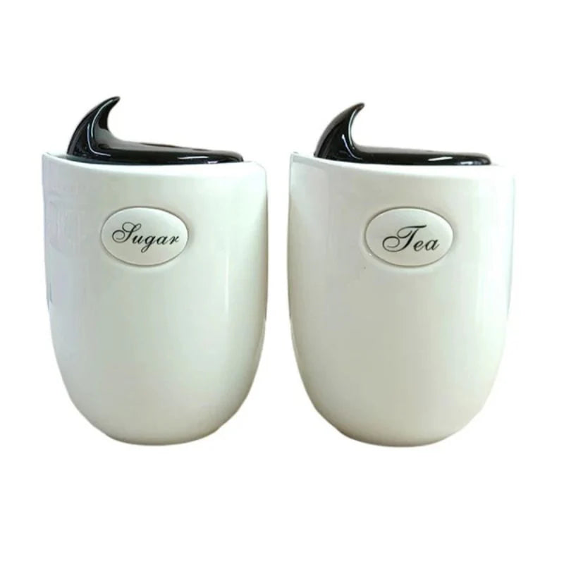 Tachiso Lamia 1000 ml Storage Jars – Premium Black Porcelain, Set of 2