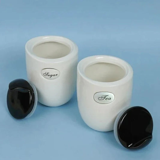 Tachiso Lamia 1000 ml Storage Jars – Premium Black Porcelain, Set of 2