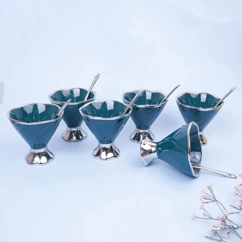 Tachiso Abriya 200 ml Porcelain Ice Cream Cups – Green, Set of 12