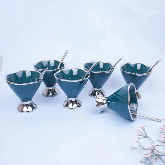 Tachiso Abriya 200 ml Porcelain Ice Cream Cups – Green, Set of 12