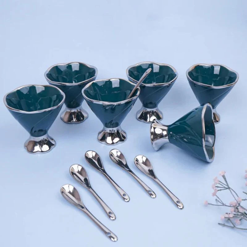 Tachiso Abriya 200 ml Porcelain Ice Cream Cups – Green, Set of 12