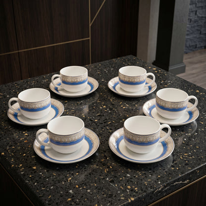 Royal Blue Floral Cup & Saucer Set – 6 Pieces | Premium Tea Cups Set