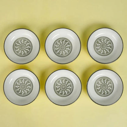 Tachiso Rana 150 ml Floral Bowls – Greenish Grey Porcelain, Set of 6