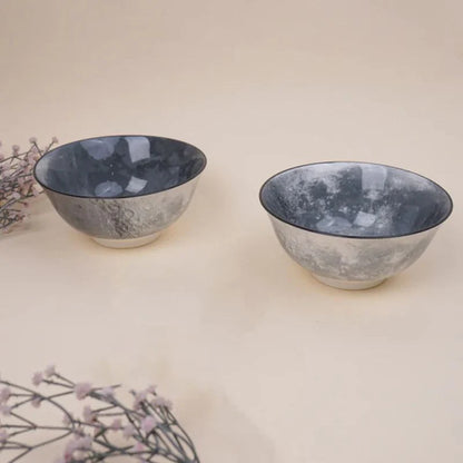achiso Bruva 600 ml Grey Ceramic Bowls – Premium Serving Bowl Set of 2