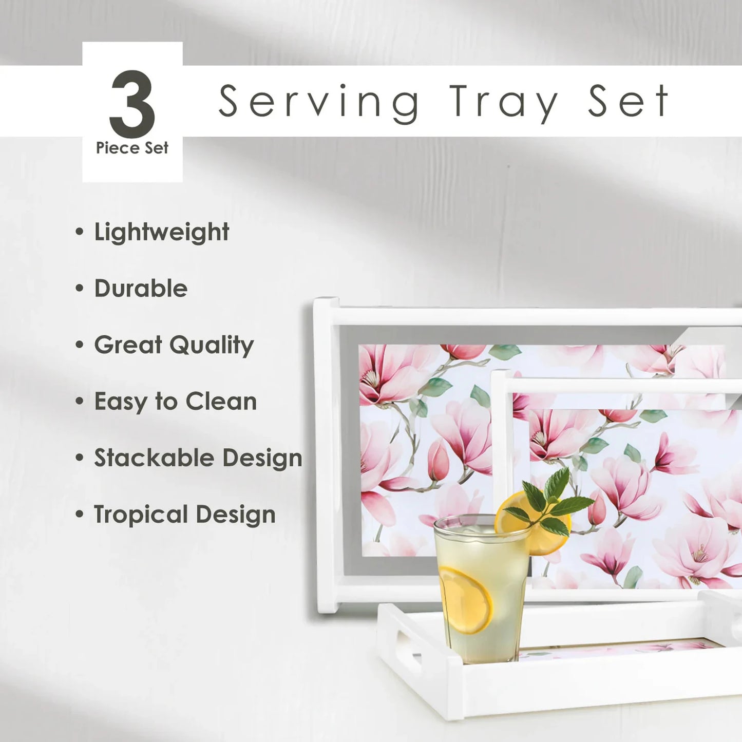 Banquet Serving Tray Set of 3 – Designer Serving Trays for Kitchen & Dining | Small, Medium & Large