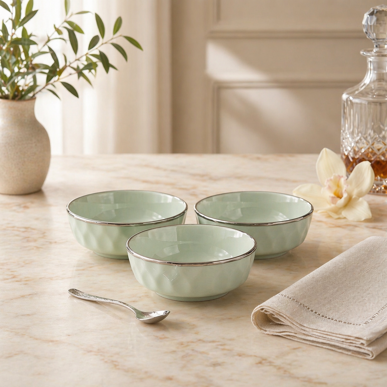 Tachiso Minimal Sage Green Bowl Set – Premium Ceramic Serving Bowls (Set of 6)