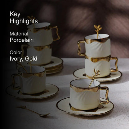 Hairi Beige Porcelain Cup & Saucer Set – 18-Piece Premium Tea Set