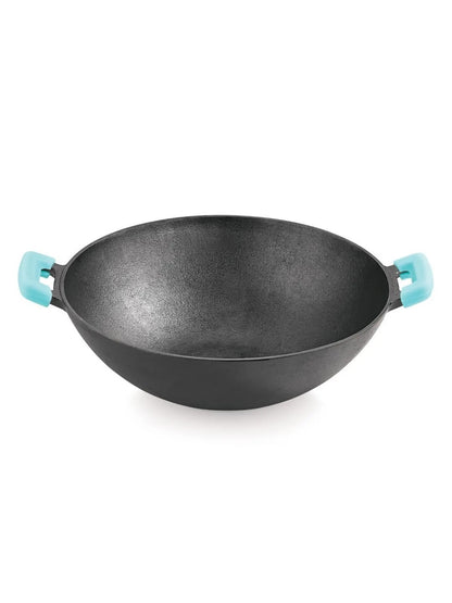 Black Cast Iron Kadhai | Pre-Seasoned Deep Kadhai | Even Heat Distribution