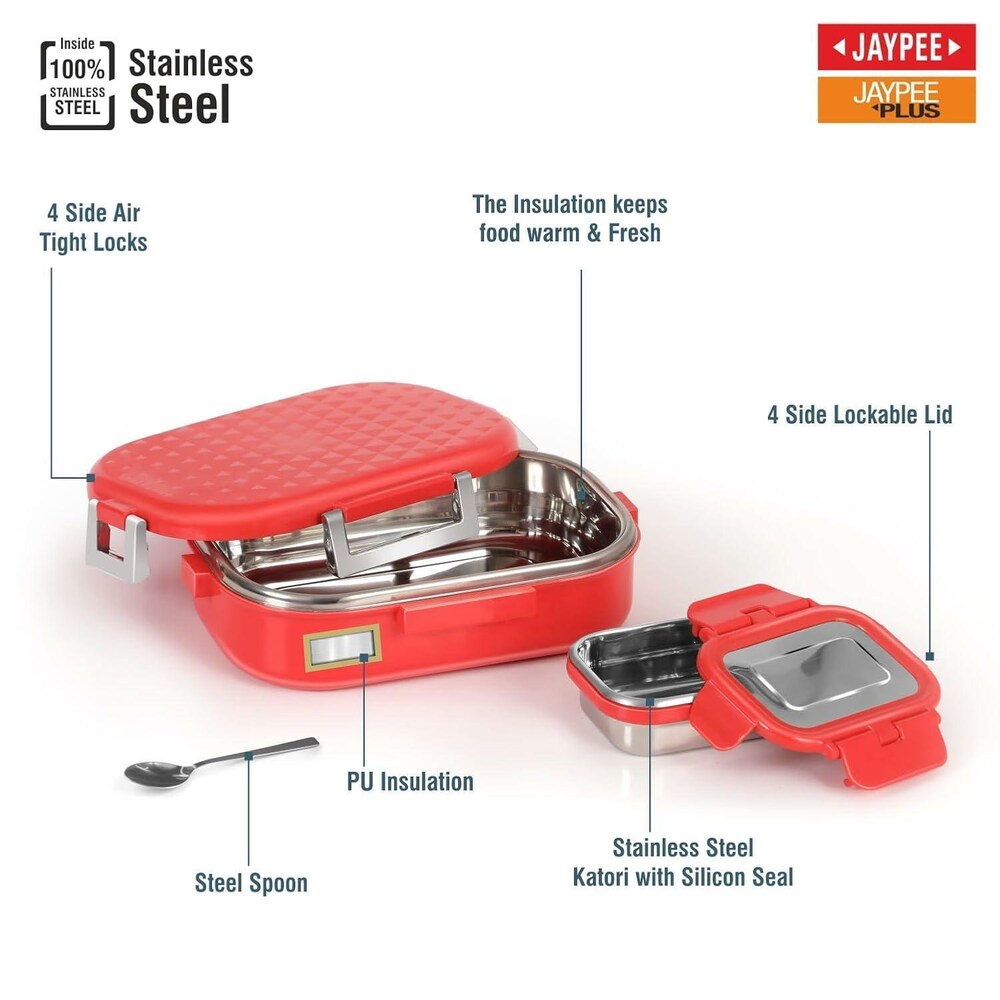 JAYPEE 650 ml Insulated Lunch Box – Stainless Steel Airtight Snapsteel Tiffin, Spillproof with Silicon Seal, BPA Free