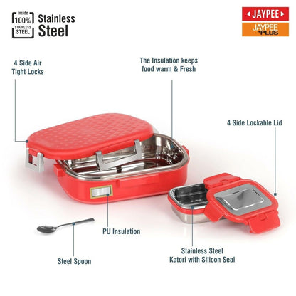 JAYPEE 650 ml Insulated Lunch Box – Stainless Steel Airtight Snapsteel Tiffin, Spillproof with Silicon Seal, BPA Free