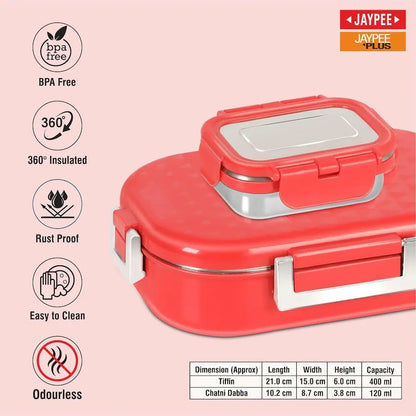 JAYPEE 650 ml Insulated Lunch Box – Stainless Steel Airtight Snapsteel Tiffin, Spillproof with Silicon Seal, BPA Free