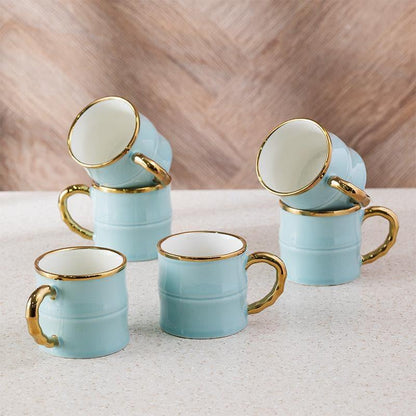 Akagi Water Blue Porcelain Mug Set – Set of 6 Elegant Tea & Coffee Mugs