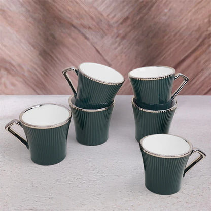 Thira Green Ceramic Cup Set (180 ml) – Set of 6 Premium Porcelain Cups