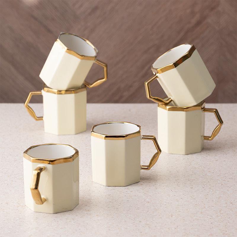 Venzor Beige Porcelain Mug Set – Set of 6 Elegant 250 ml Mugs