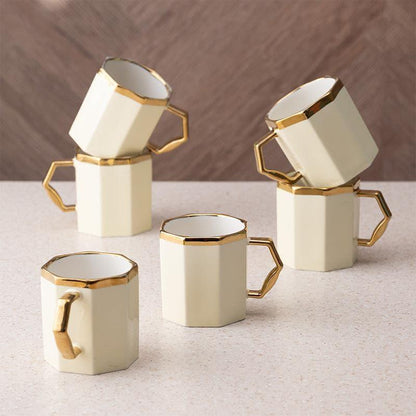 Venzor Beige Porcelain Mug Set – Set of 6 Elegant 250 ml Mugs