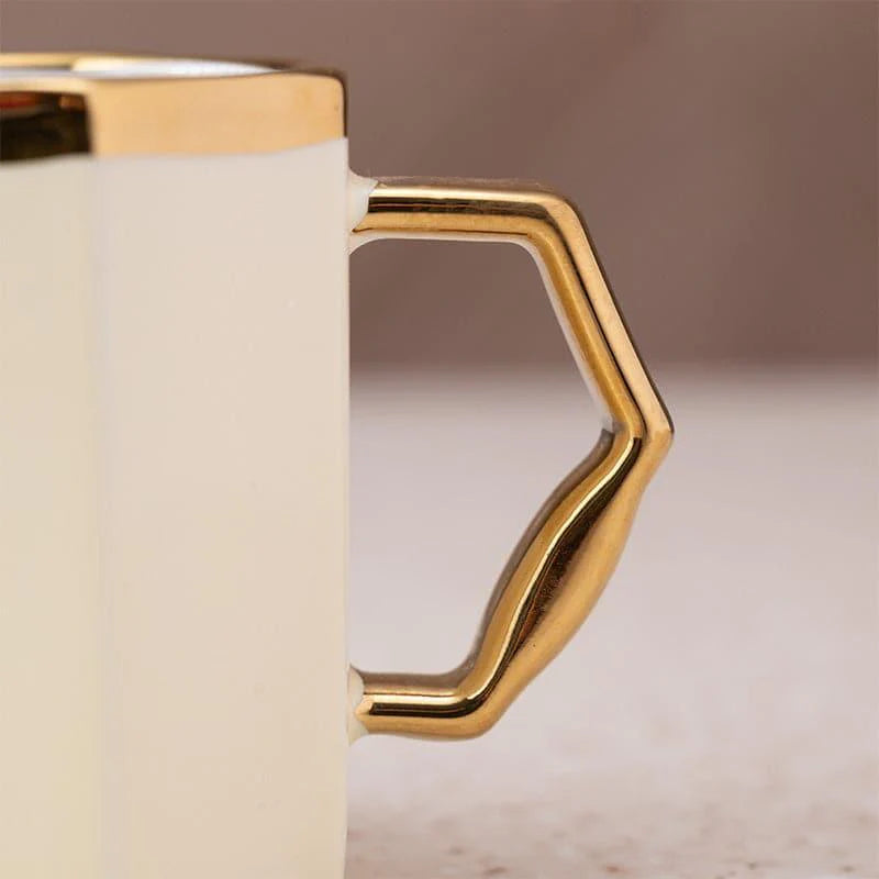 Venzor Beige Porcelain Mug Set – Set of 6 Elegant 250 ml Mugs