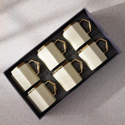 Venzor Beige Porcelain Mug Set – Set of 6 Elegant 250 ml Mugs