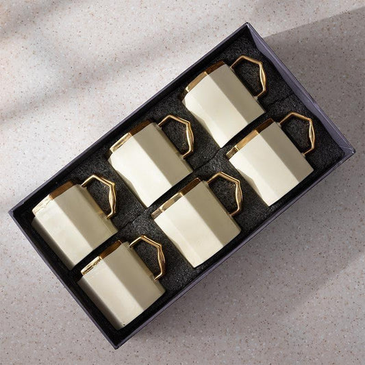 Venzor Beige Porcelain Mug Set – Set of 6 Elegant 250 ml Mugs