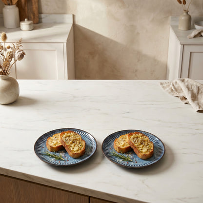Premium Ceramic Dinner Plate Set of 6 – Tachiso Blue Textured Serving Plates