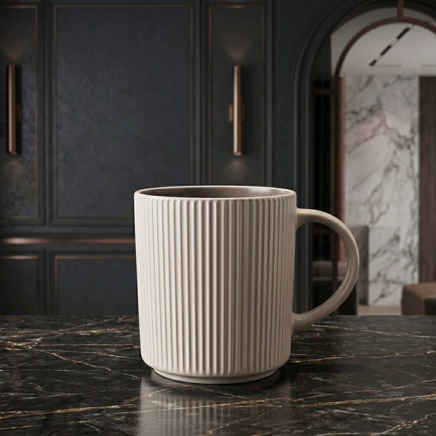 Tachiso Elegant Ribbed Ceramic Coffee Mug Set – 6 Pieces