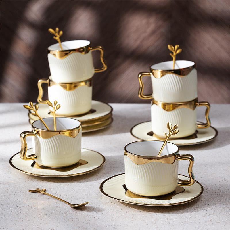 Hairi Beige Porcelain Cup & Saucer Set – 18-Piece Premium Tea Set