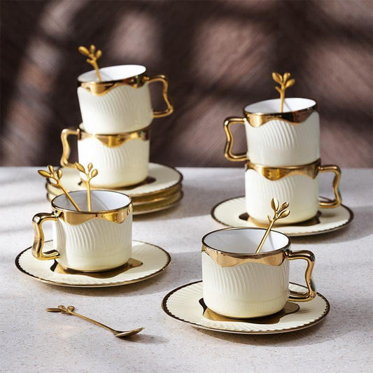 Hairi Beige Porcelain Cup & Saucer Set – 18-Piece Premium Tea Set