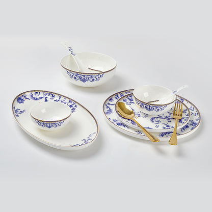 Elegant Blue Floral Ceramic Dinner Set –49 Pieces
